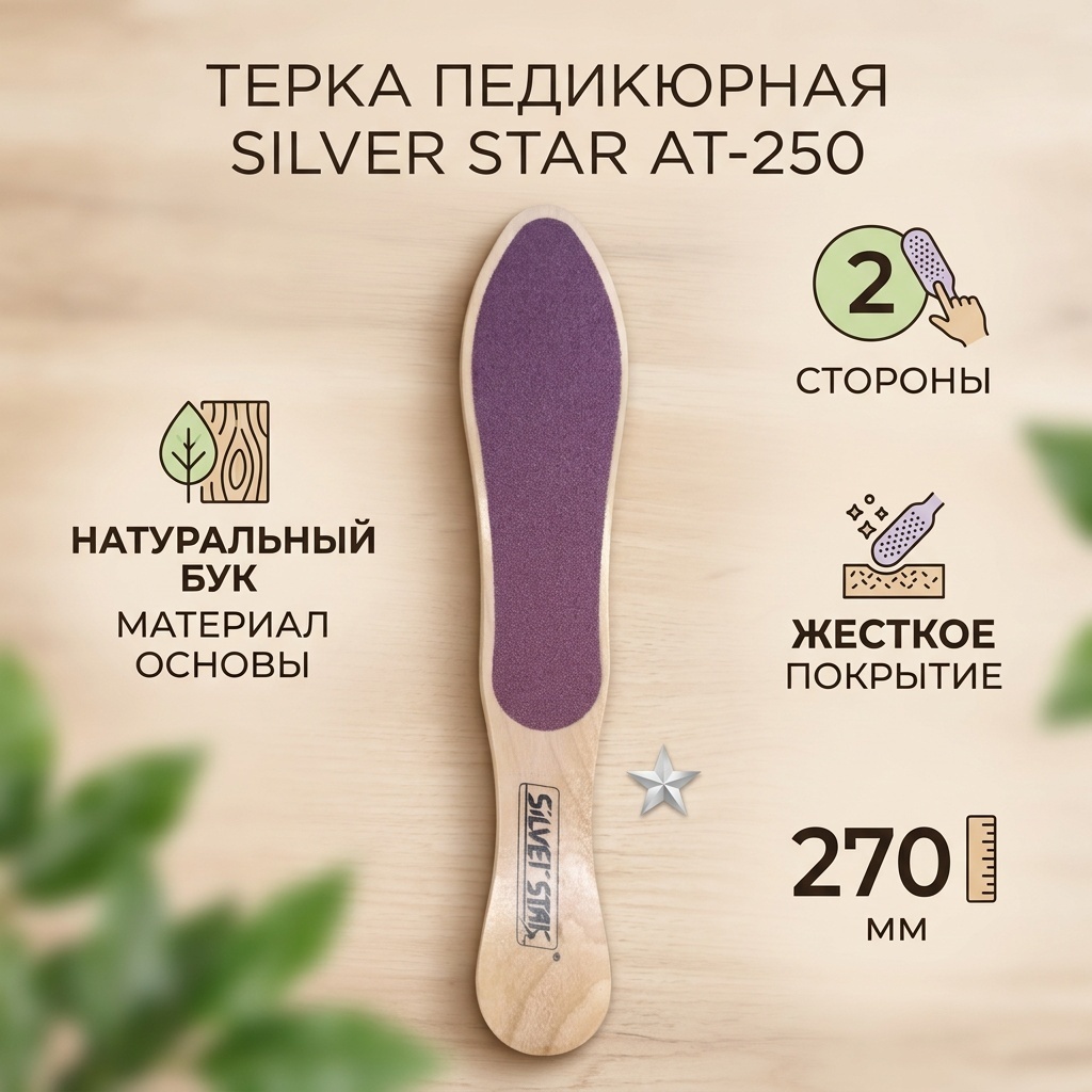 Терка деревянная двусторонняя для педикюра АТ-250 Silver Star