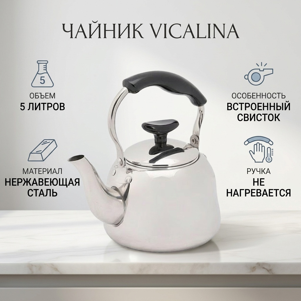 Vicalina чайник 78234544 5 л, нержавеющая сталь