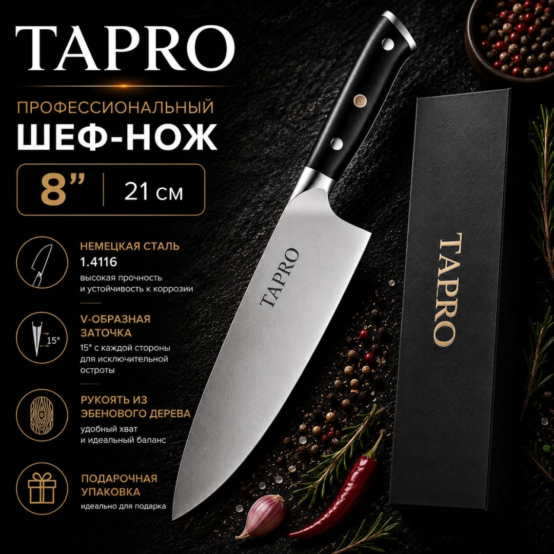 Шеф-нож TAPRO, лезвие: нержавеющая сталь 1 шт