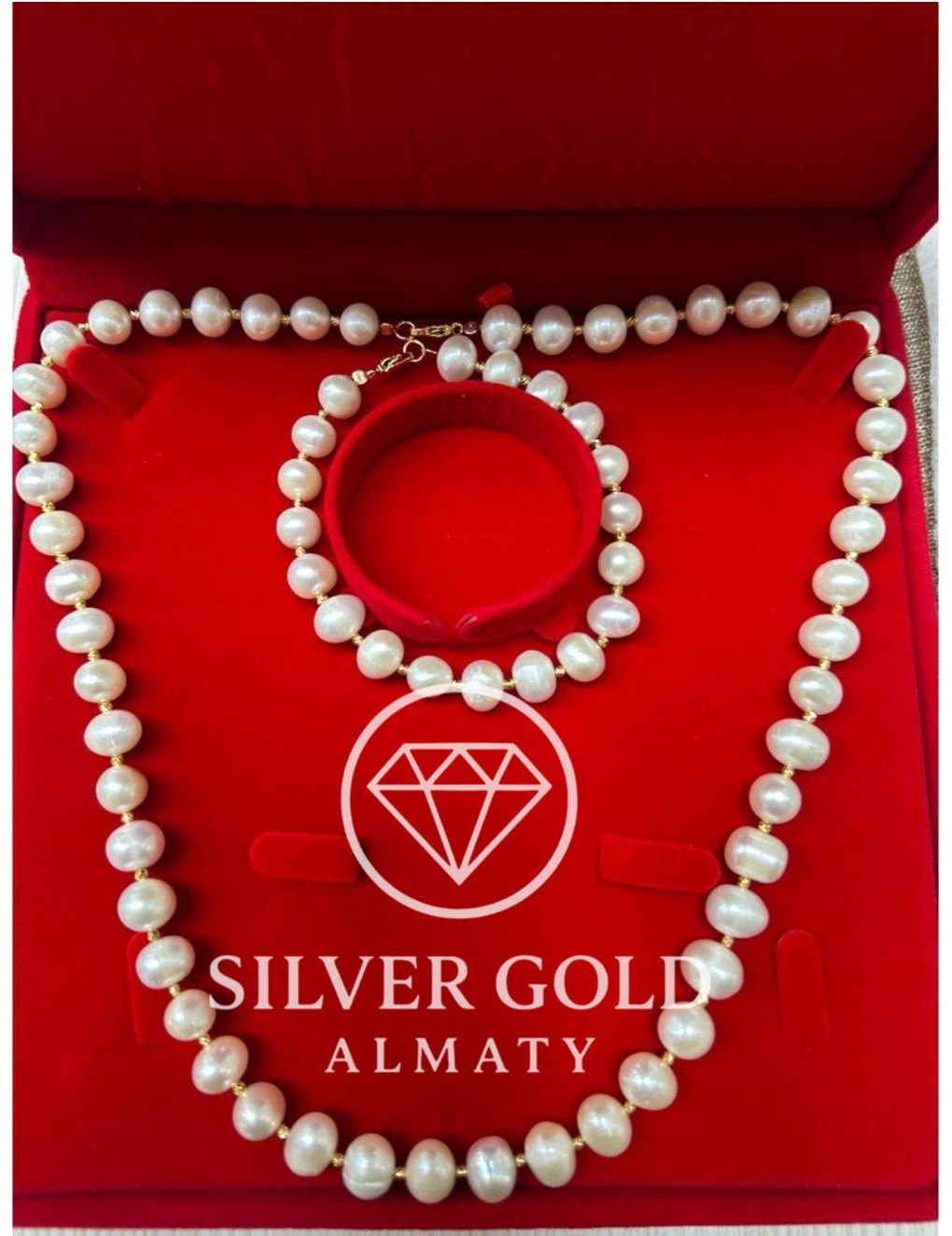 Silver Gold Almaty 1234 вес 75 г сплав покрытый золотом 24К, жемчуг