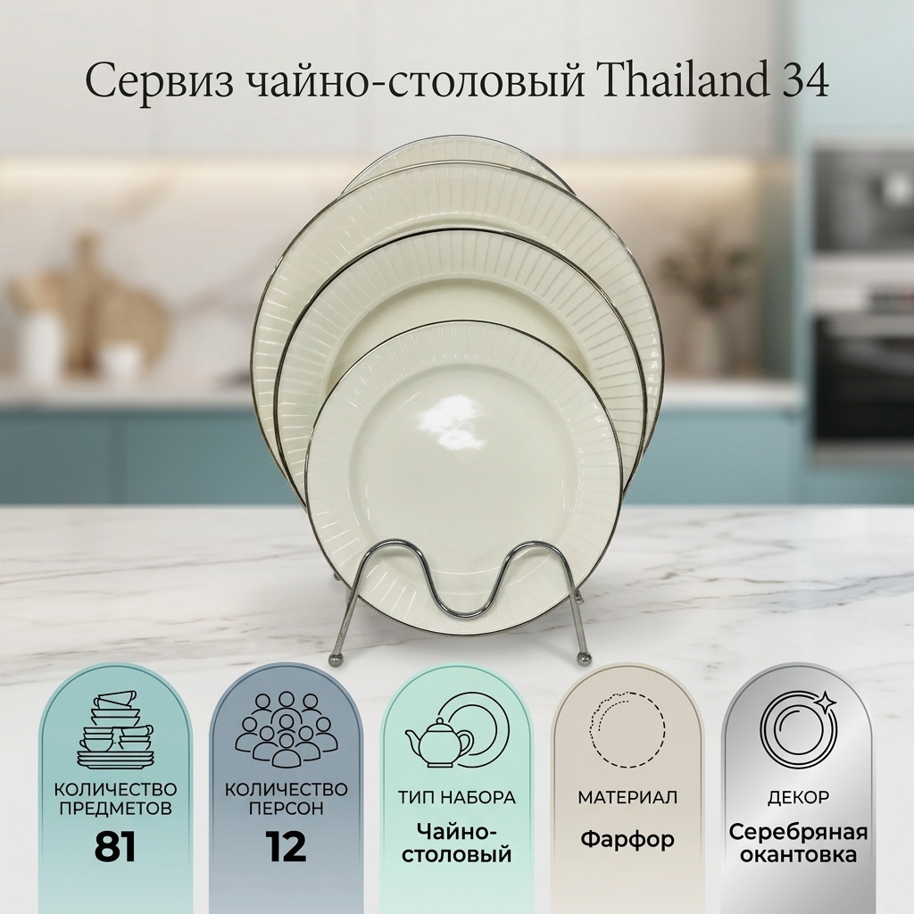 Сервиз на 12 персон Thailand окантовка, предметов: 81, чайно-столовый, фарфор