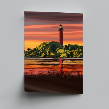 PEMIKAN CRAFT постер Маяк у озера на закате 30x40 см