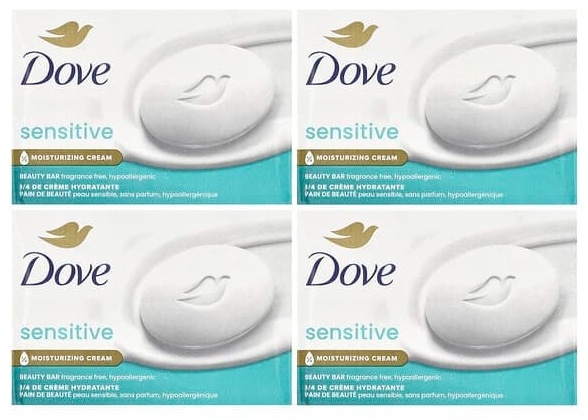 Кусковое мыло туалетное Dove Косметическое мыло для чувствительной кожи, без отдушек 110 г по 4 шт