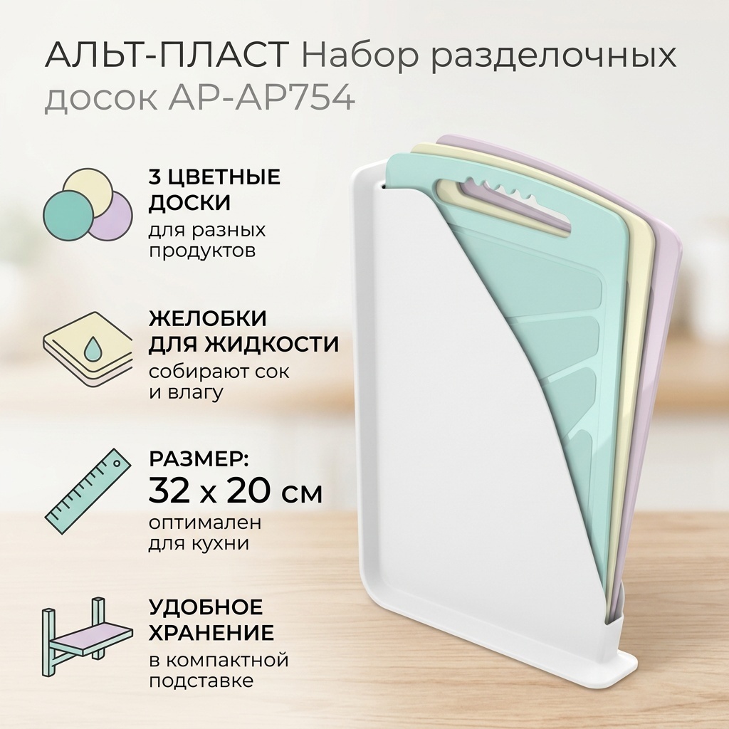 Альт-Пласт набор разделочных досок AP-AP754 3 шт, полипропилен