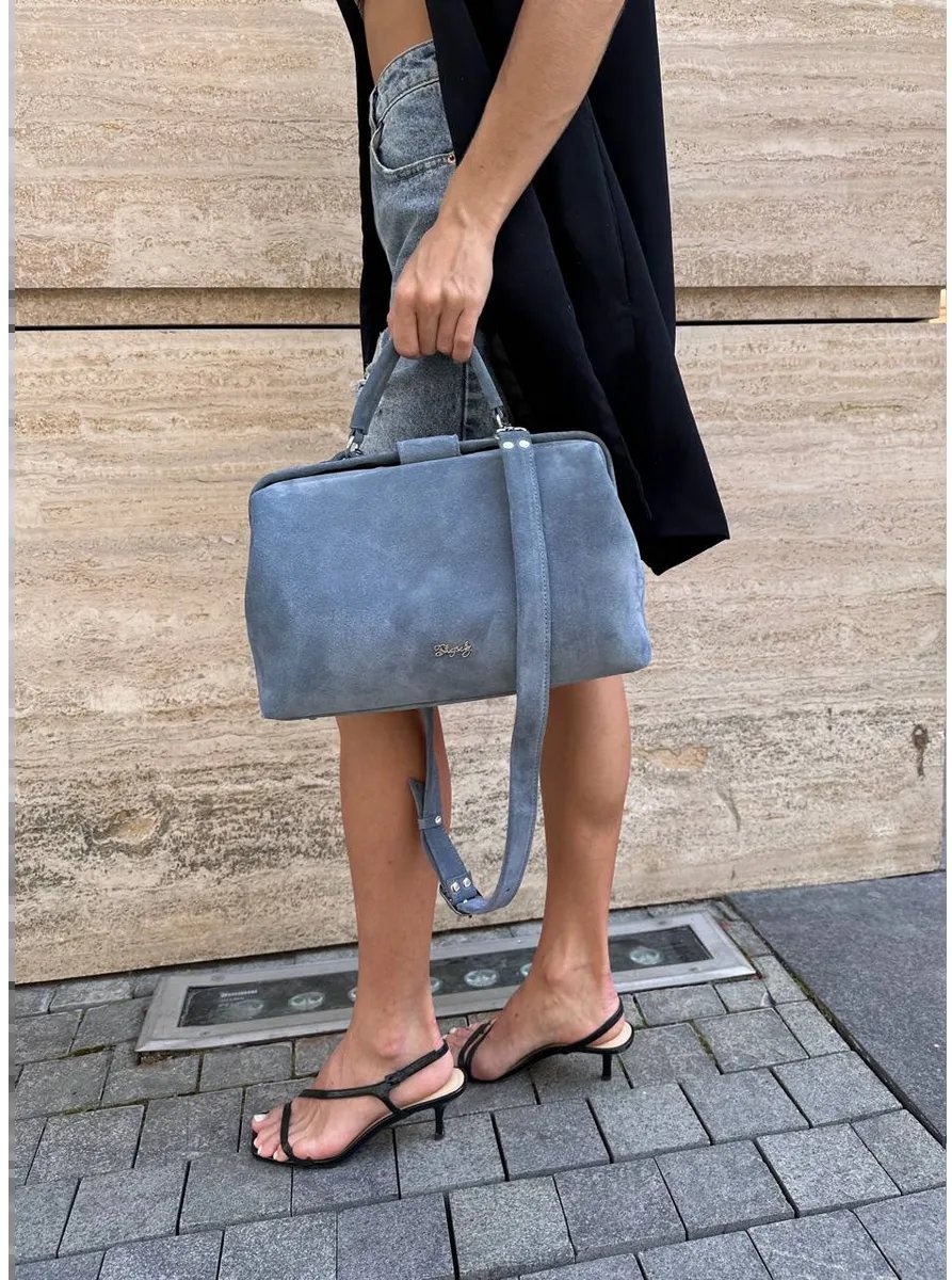 Сумка шоппер Shapely bags натуральная кожа голубой