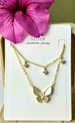Колье Silver 54632 длина 45 см вес 3.1 г серебро, цирконий, перламутр