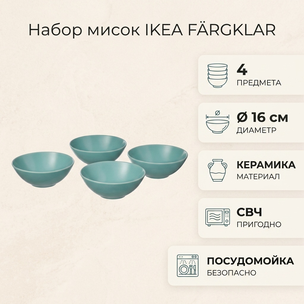 Набор тарелок IKEA 16 см, 4 шт, керамика