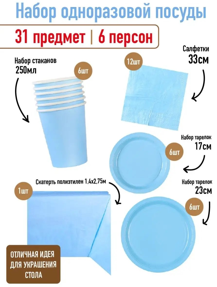 Набор посуды 155641980 голубой 31 шт