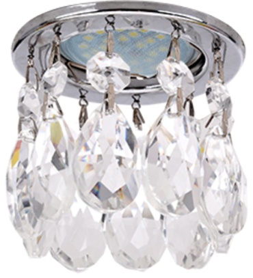 Встраиваемый светильник Ecola MR16 12 Вт 220 В  Ecola MR16 CR1006 GU5.3 Glass Стекло с каплевидными хруст. на подвесе Прозрачный / Хром 84x100 / FC16RVECB0