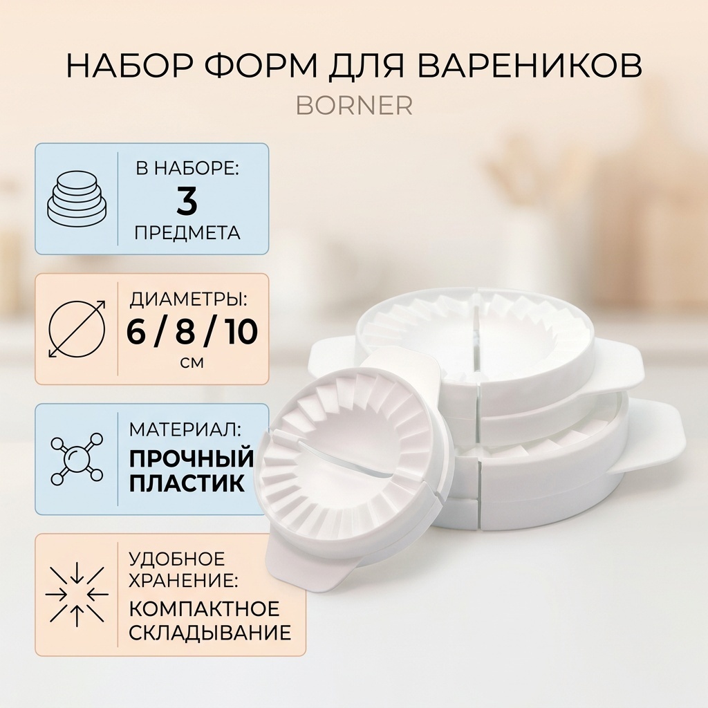 Форма для лепки вареников Borner пластик, 3 шт