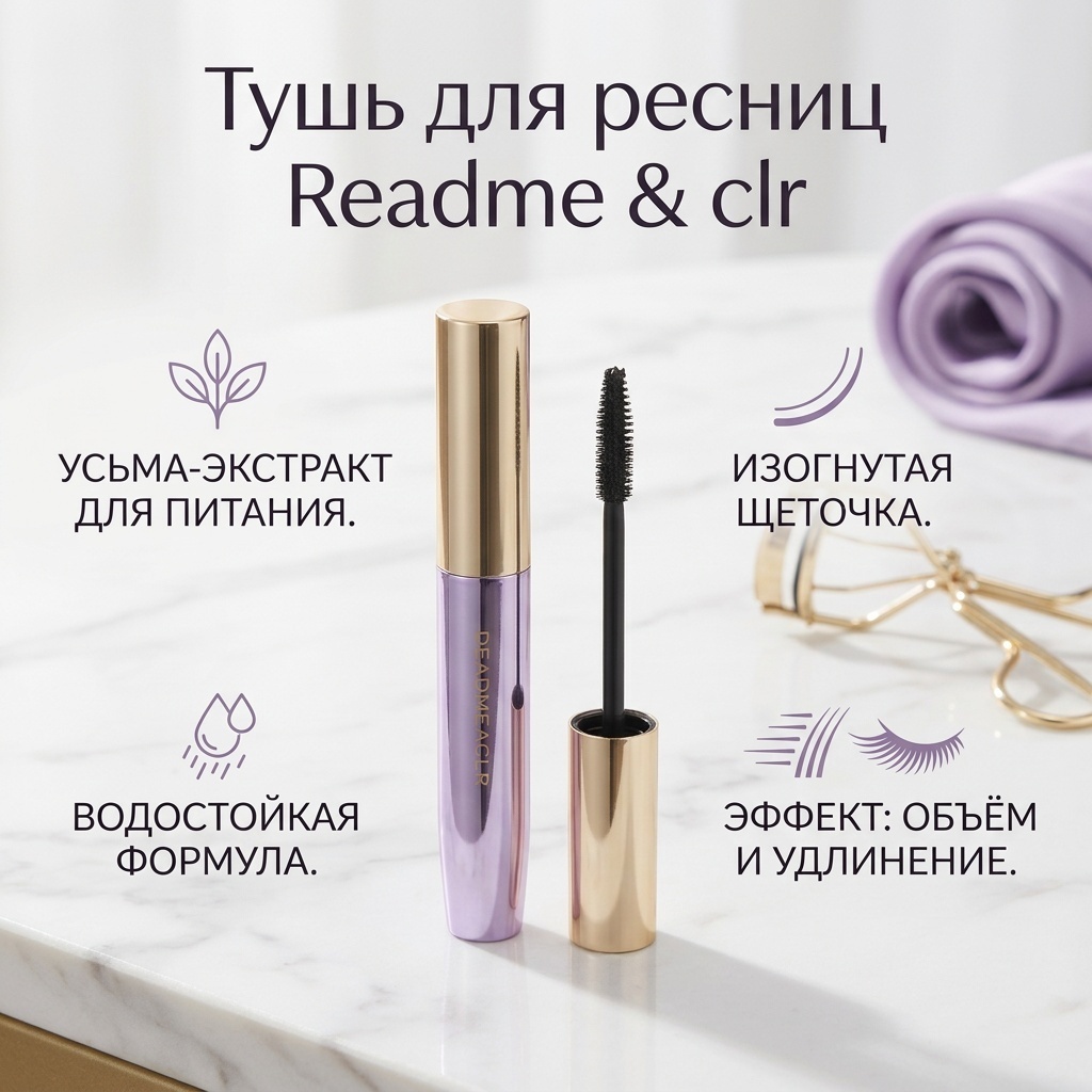 Тушь для ресниц Косметика тушь Readme & clr для объема, удлиняющая, для питания черный