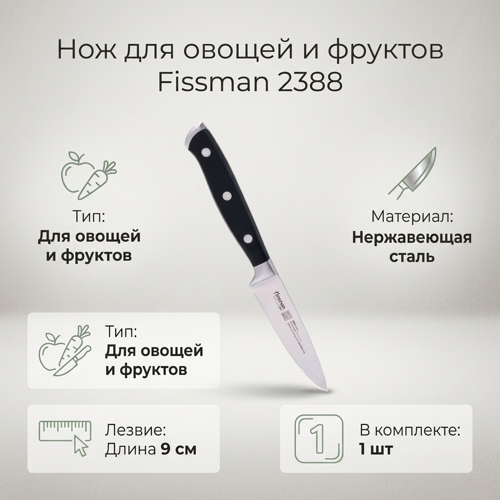Нож для овощей и фруктов Fissman, лезвие: нержавеющая сталь 1 шт