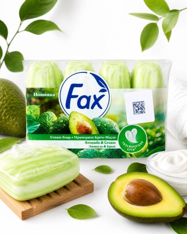 Кусковое мыло туалетное Fax Cream Soap Мраморное Крем-Мыло Avocado & Cream Авокадо & Крем авокадо 70 г по 4 шт