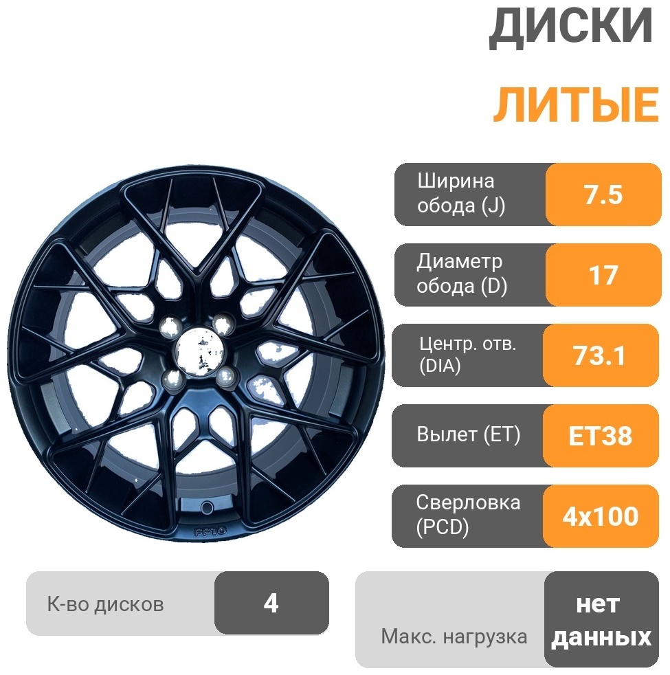 DNS RFDFG62222 7.5x17/4x100 D73.1 ET38 4 диска черный