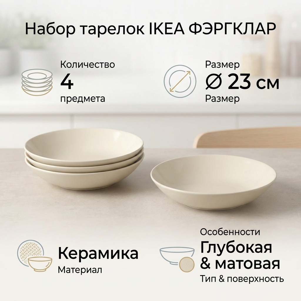 Набор тарелок IKEA 23 см, 4 шт, керамика
