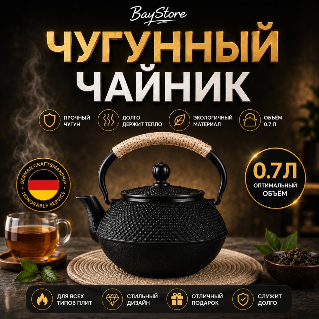 Чайник BayStore Iron Tea 0.7 л, чугун