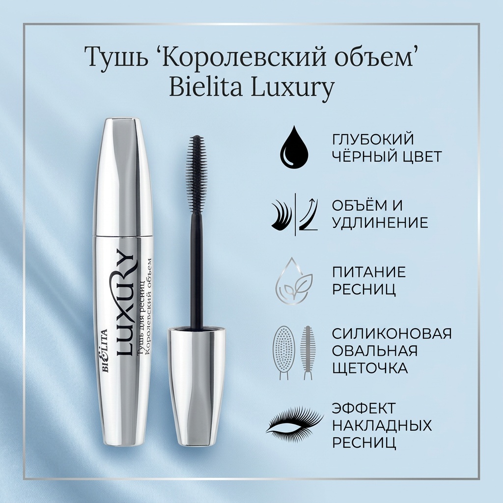 Тушь для ресниц Bielita-Вiтекс Luxury Королевский объем для объема, удлиняющая, для питания черный