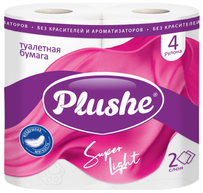 Plushe туалетная бумага 2-слойный 4 шт, первичная целлюлоза
