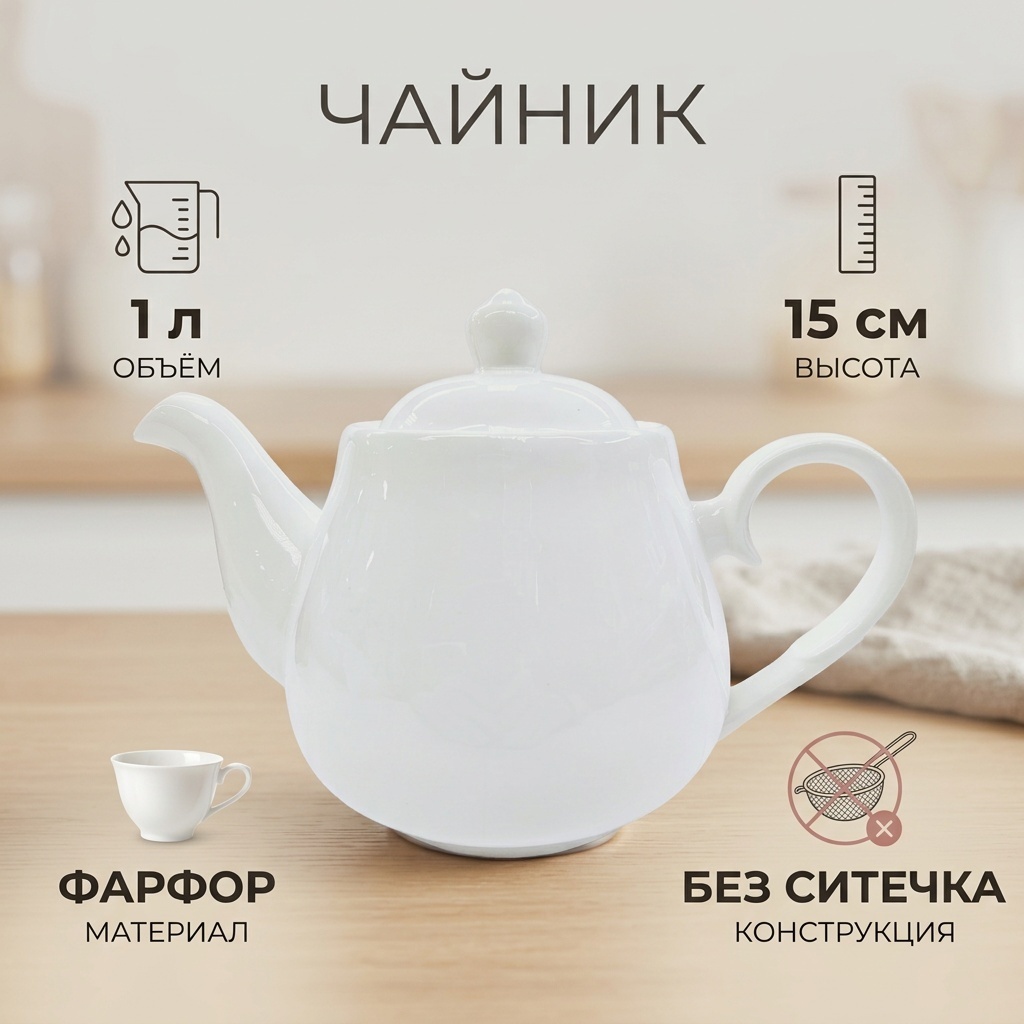 Чайник 647372 1 л, фарфор