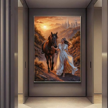Картина Лошадь и Девушка в раме A Amorra 70x100 см