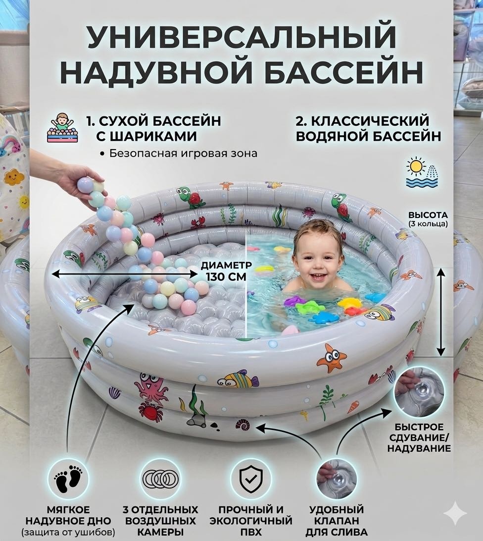 Бассейн надувной Без бренда, 130x130x30 см