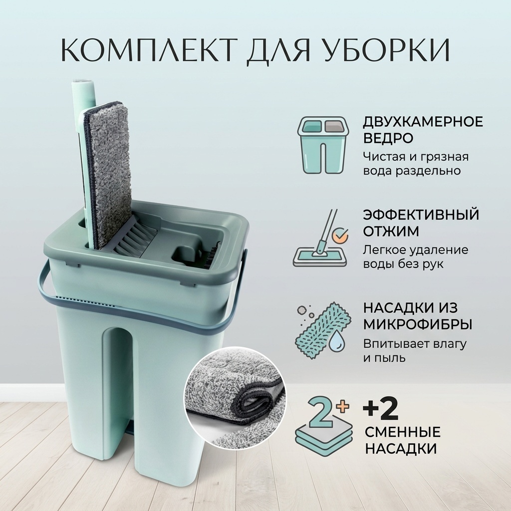 Комплект для уборки универсальная , материал насадки: микрофибра, зеленый