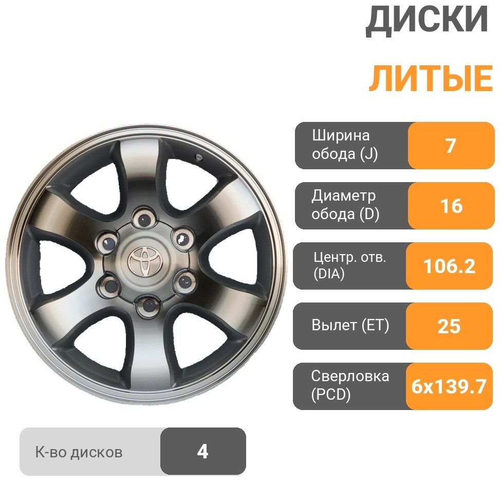 Wheels 1708 7x16/6x139.7 D106.2 ET25 серебристый
