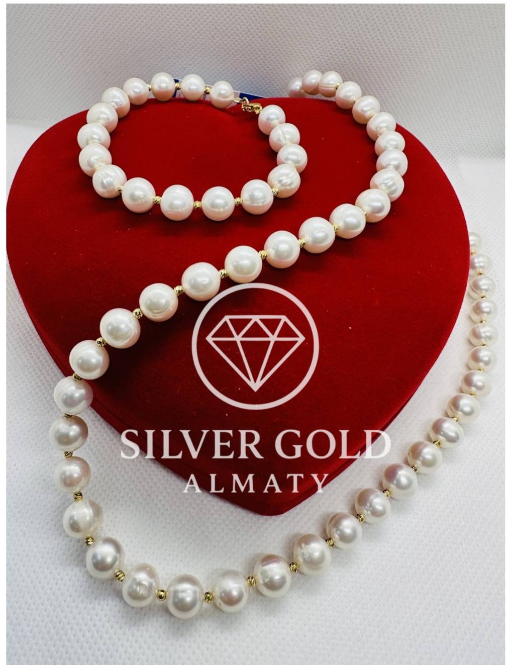 Silver Gold Almaty 1234 вес 75 г сплав покрытый золотом 24К, жемчуг