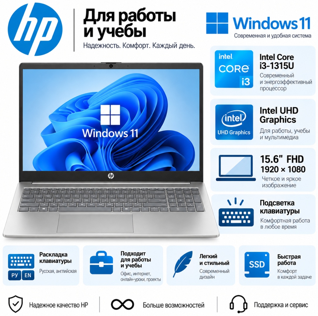 Ноутбук HP 15-fd0249ti 15.6" / 12 Гб / SSD 256 Гб / Win 11 / D78LYEA — фото ноутбука