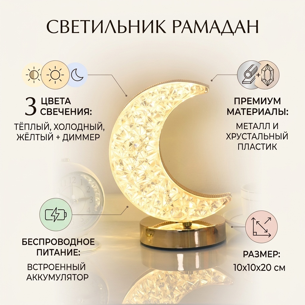 Декоративный светильник настольный Рамадан, теплый белый, холодный белый, желтый