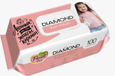 Влажные салфетки Flovell Care Diamonds с ароматом 100 шт