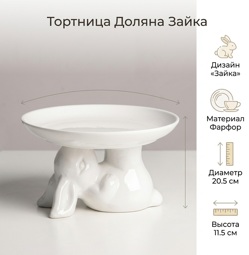 Доляна тортница Зайка 4826164 1 шт, фарфор