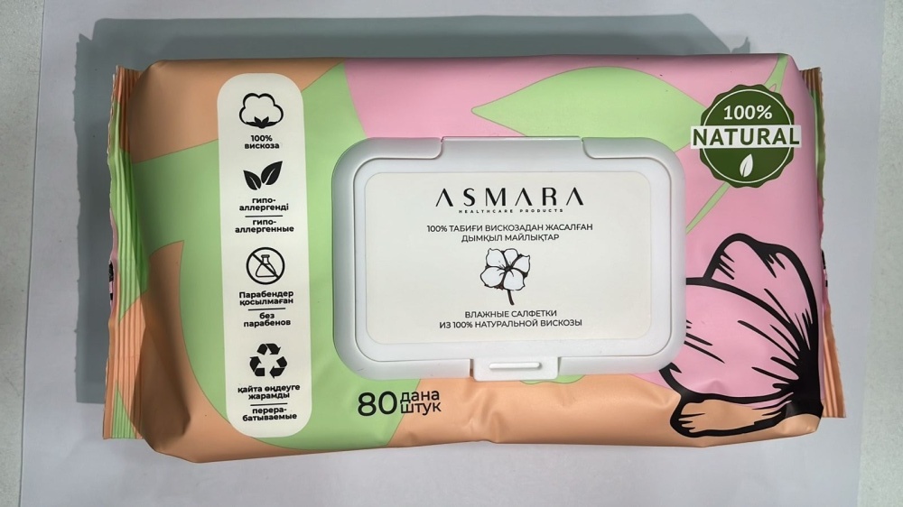 Влажные салфетки Asmara из натуральной вискозы 80 шт