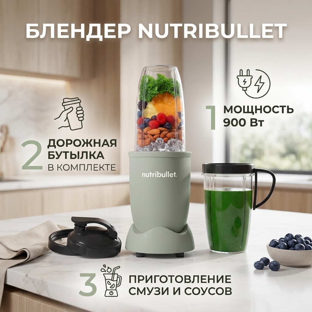 Блендер стационарный NutriBullet NB907MAJD зеленый