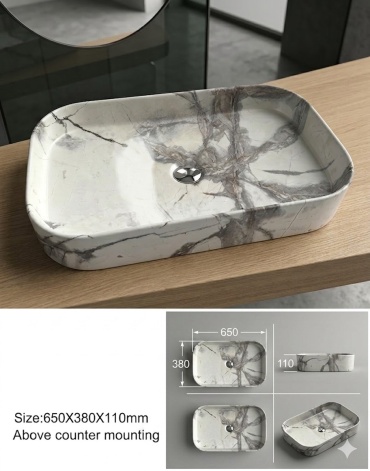 Раковина Aqvaplus В89-6032 накладная прямоугольная 38х65 см, фаянс