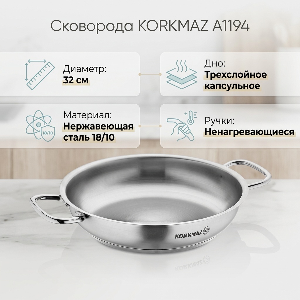 Сковорода Korkmaz A1194 32 см , сталь
