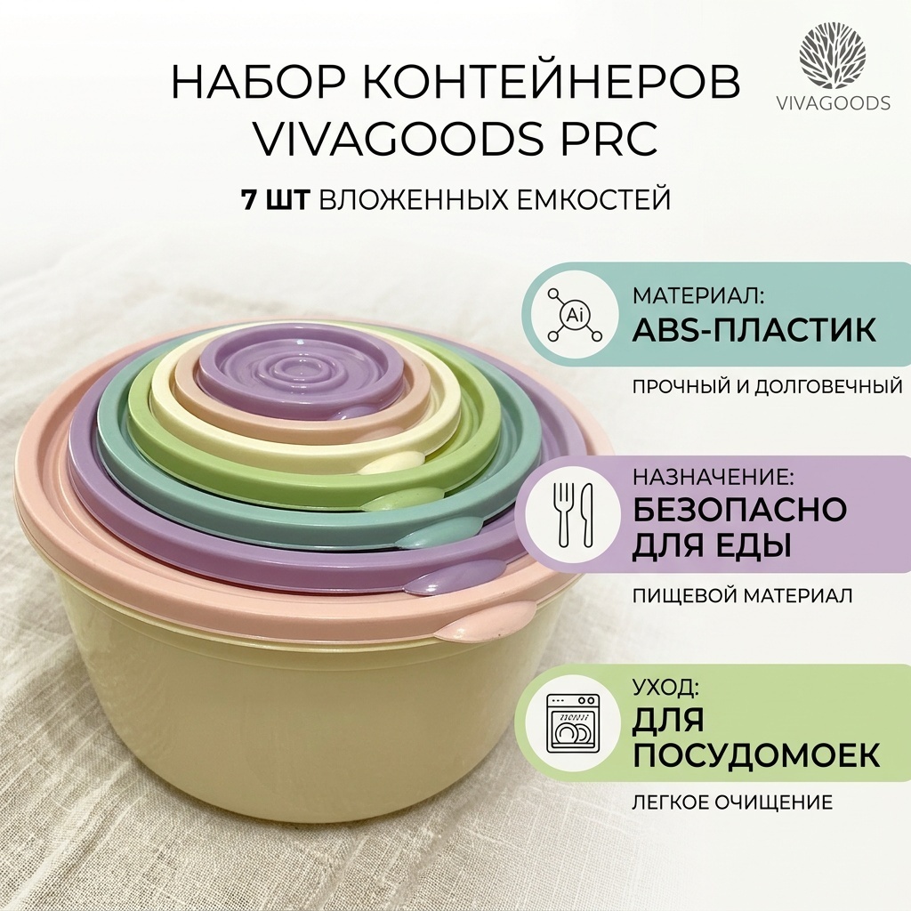 VIVAGOODS набор контейнеров prc 7 шт, ABS-пластик