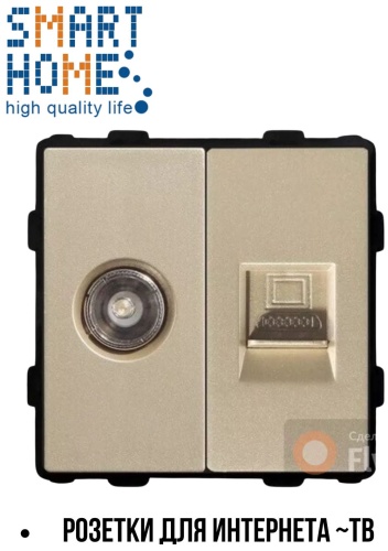 Компьютерная розетка (RJ45) SMART HOME MP025-MP026_GD, золотистый