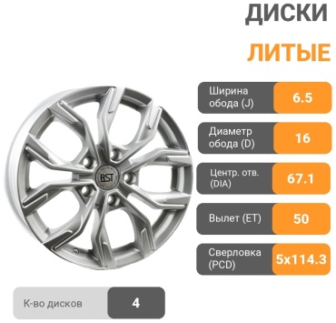 Replica R106 6.5x16/5x114.3 D67.1 ET50 4 диска серебристый