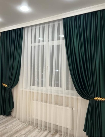 Комплект 400x280 см 3 шт, сетка, велюр, бархат, белый, изумрудный