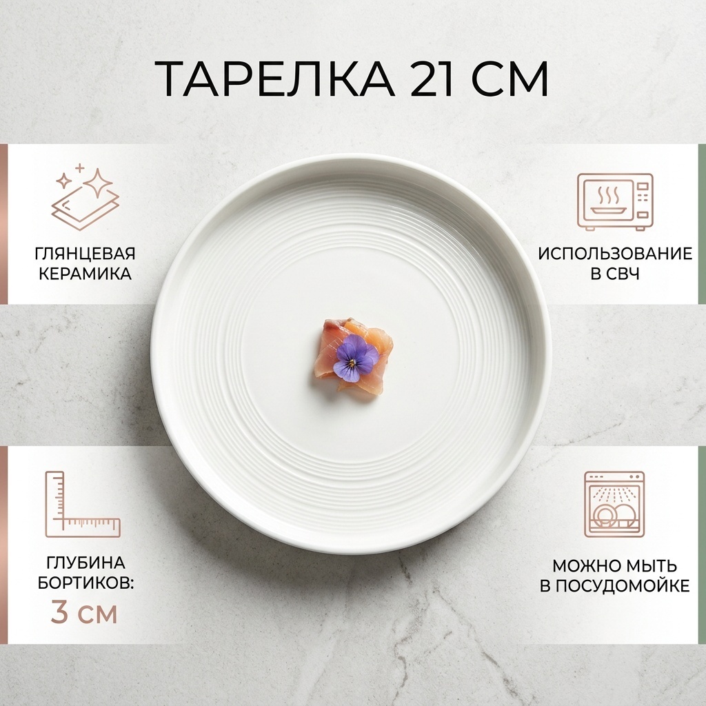 Тарелка 21 см, 1 шт, керамика