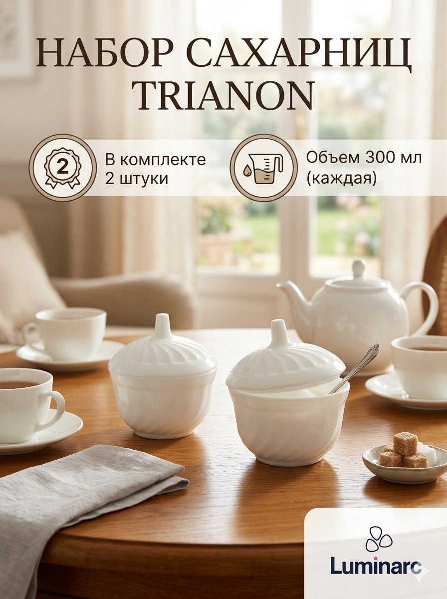 Arc International сахарница N3650 TRIANON сахарница (300 мл) 2 шт, закаленное стекло