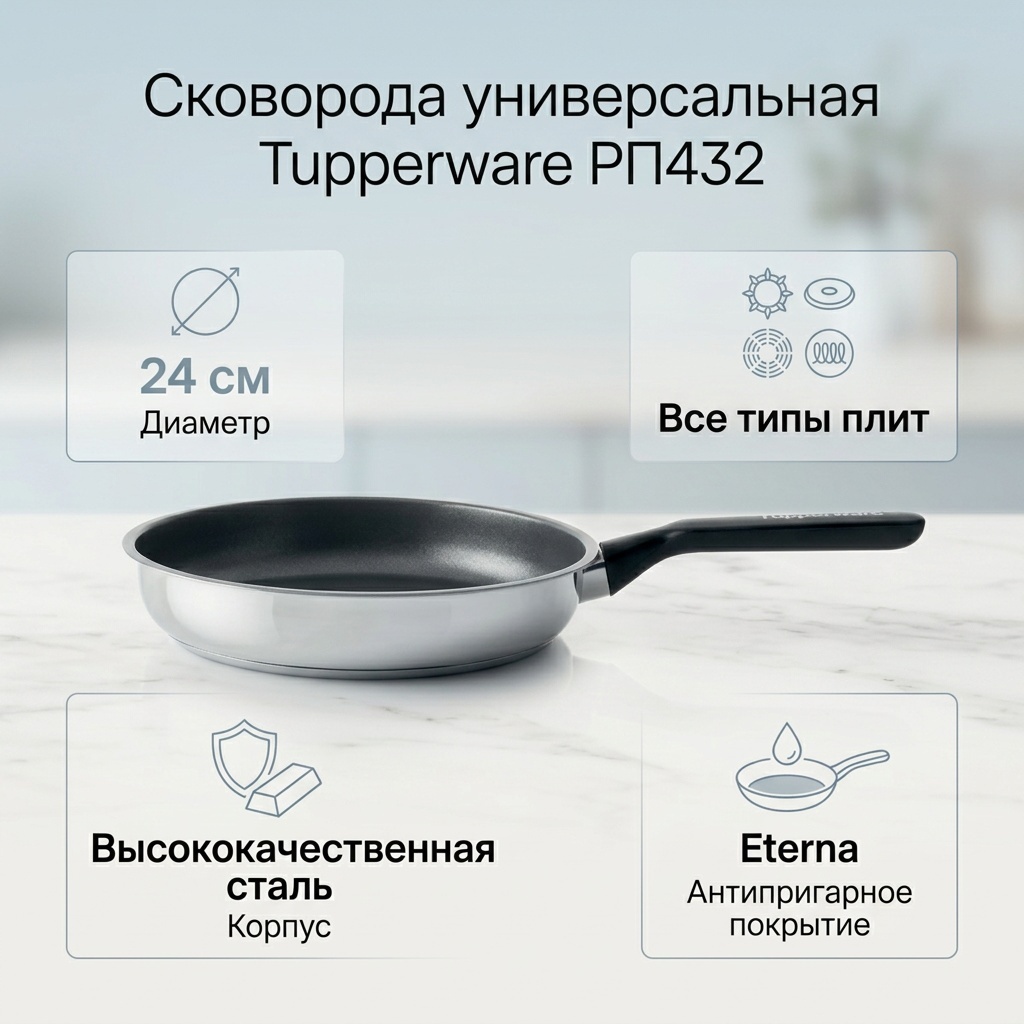 Сковорода Tupperware РП432 24 см с антипригарным покрытием, сталь
