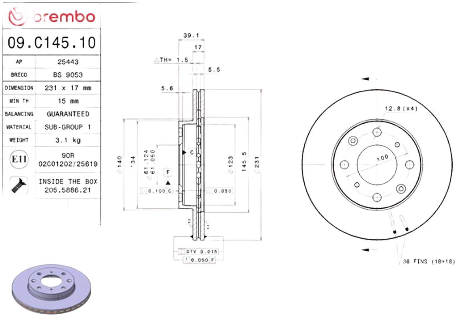 Диски Brembo передние 09C14510