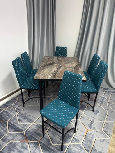 Комплект MEBEL STYLE GROUP 740126788, стол 120х80 см + 6 стульев, серый, бирюзовый