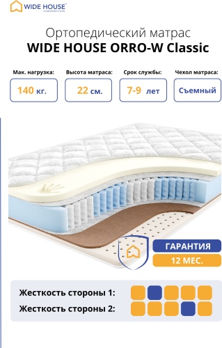 Матрас WIDE HOUSE ORRO-W Classic, 160x180x22 см
