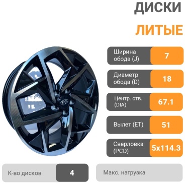 DNS QRDG252 7x18/5x114.3 D67.1 ET51 4 диска черный, серебристый