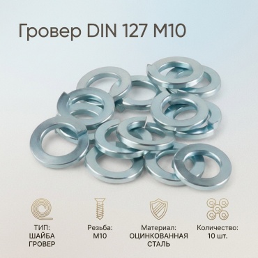 Гровер DIN 127 M10, 10 шт