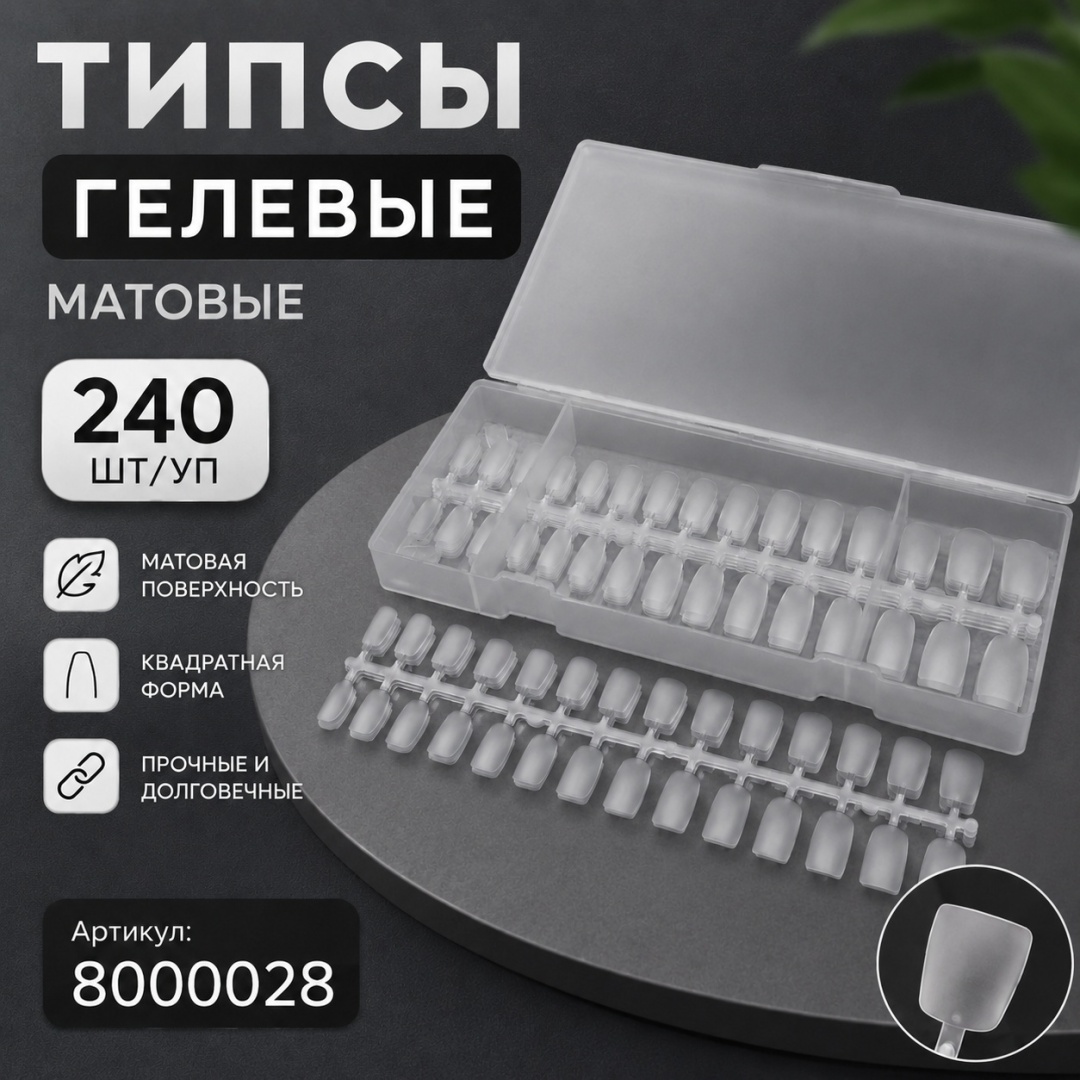 Alfa nails гелевые типсы квадрат 240 шт