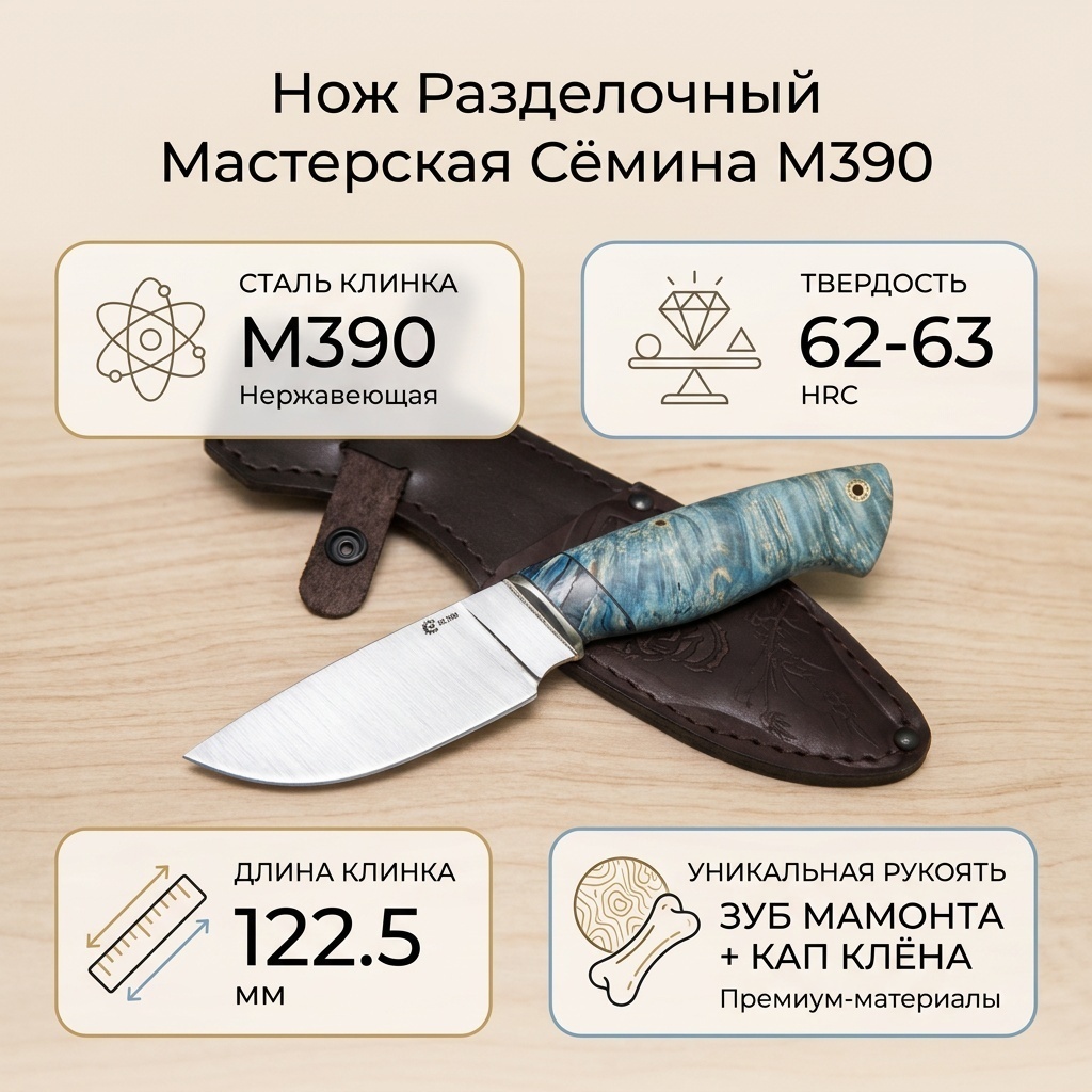 Нож разделочный Мастерская Сёмина, лезвие: нержавеющая сталь 1 шт